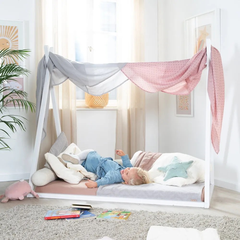 Pat pentru copii alb de tip casă 70x140 cm Montessori – Roba