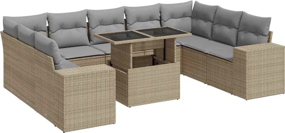 vidaXL Set canapele de grădină cu perne, 10 piese, bej, poliratan