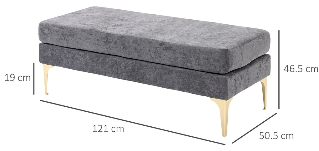 HOMCOM Bancă pentru Pat de Dormitor cu 2 Niveluri, Bancă din Material de Catifea și Oțel, 121x50,5x46,5 cm, Gri Închis | Aosom Romania