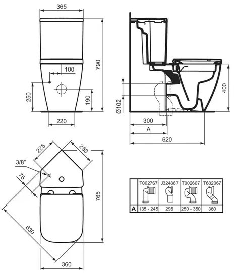 Rezervor pe vas WC Ideal Standard I.life S alimentare inferioara alb lucios