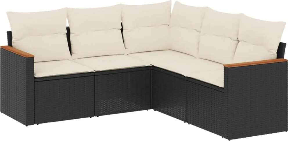 vidaXL Set mobilier de grădină cu perne, 5 piese, negru, poliratan