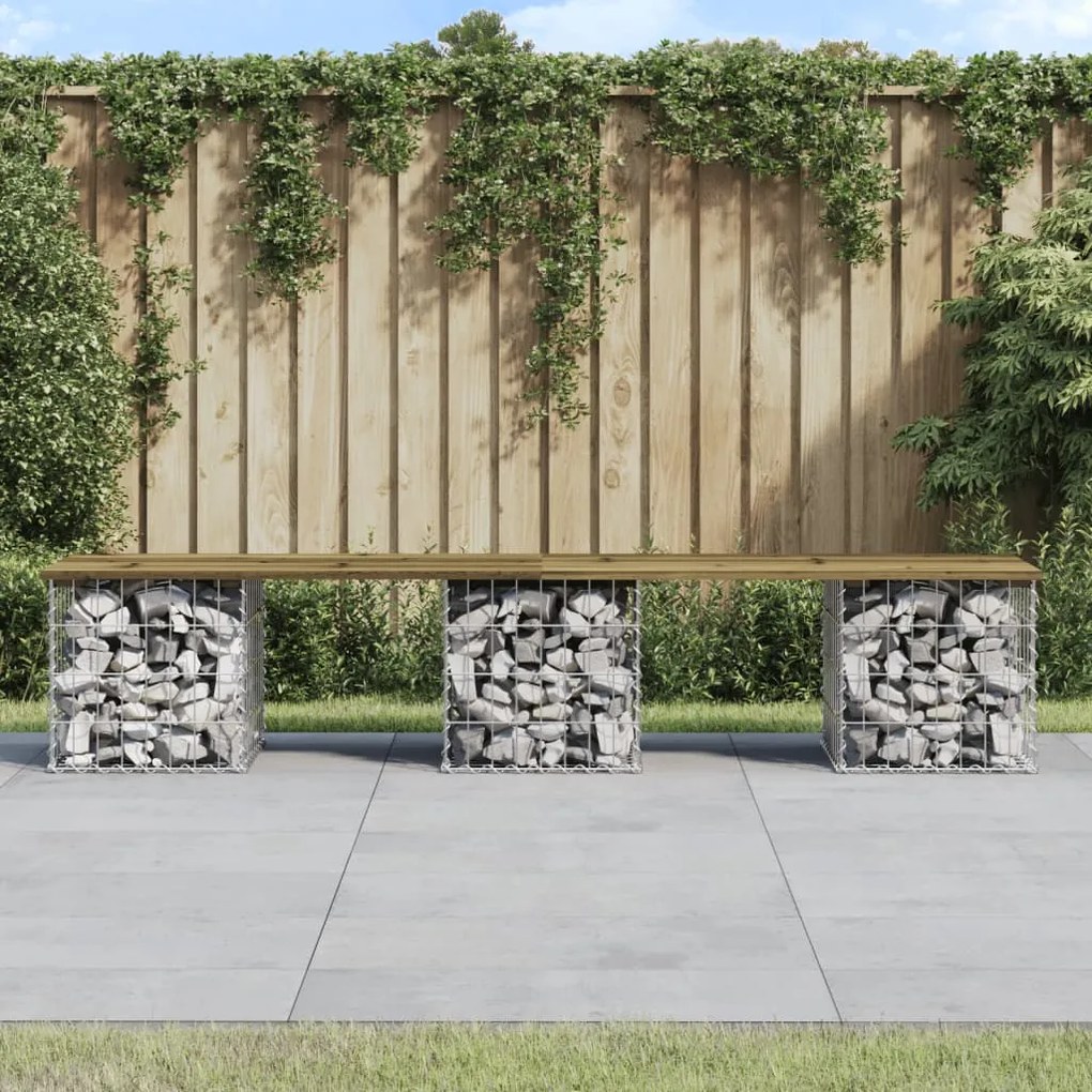 834334 vidaXL Bancă grădină, design gabion, 203x31x42 cm, lemn pin impregnat