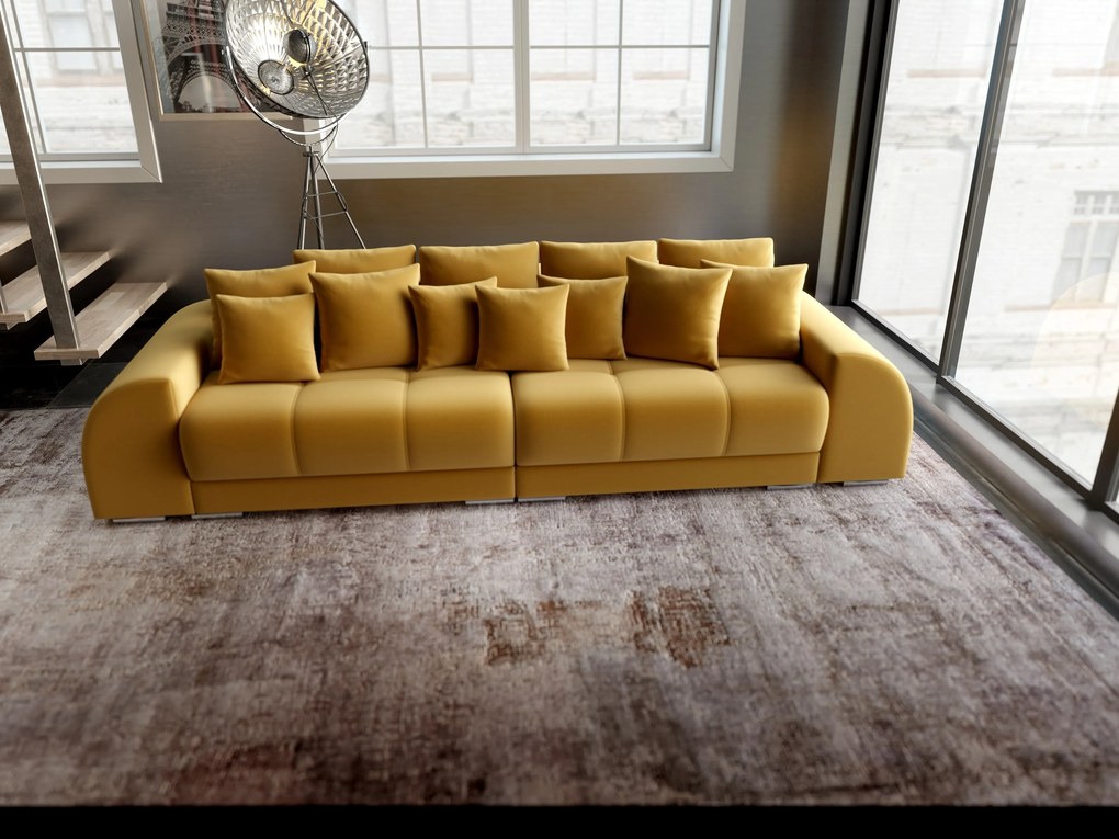 Canapea extensibilă dumonde cu 2 lăzi de depozitare si sezut confortabil din spuma high-density, Verona Royal Mustar 310x100 cm