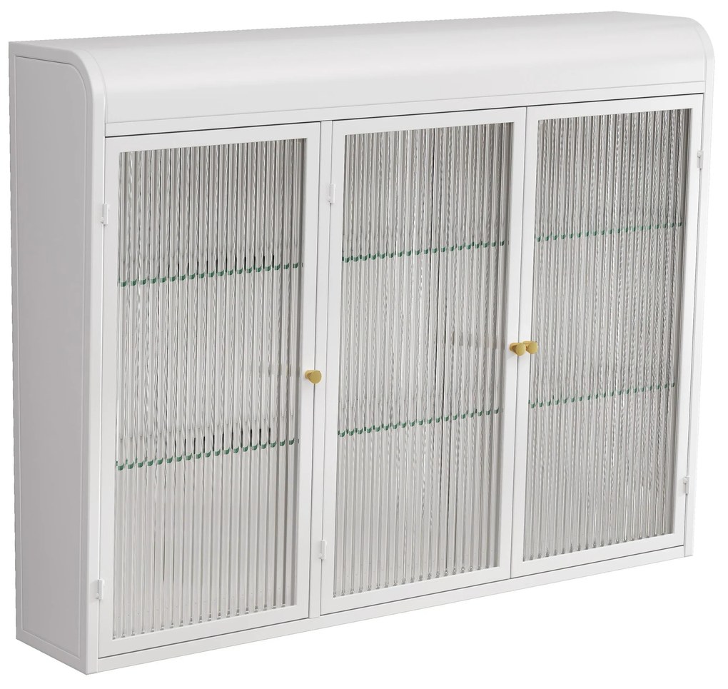 Dulap de Perete cu 3 Uși din Sticlă cu Design Curbat, Alb | Aosom Romania