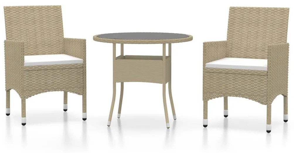 3058480 vidaXL Set mobilier de grădină, 3 piese, bej, poliratan