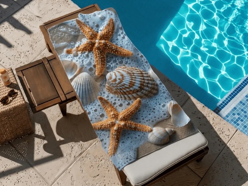 Prosop de plaja cu uscare rapida SEA STARS colorat 70 x 140 cm, 100% microfibra