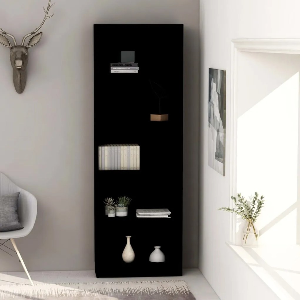 800883 vidaXL Bibliotecă cu 5 rafturi, negru, 60x24x175 cm, lemn prelucrat