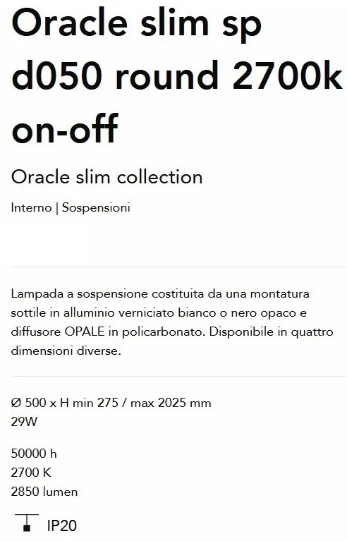 Lustra LED suspendata Oracle slim sp d050 round 2700k on-off BK