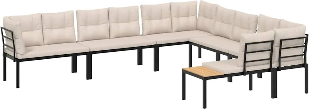 vidaXL Set canapea de grădină, 6 piese, cu perne, negru, oțel vopsit