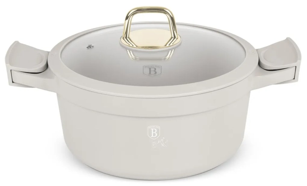Oală cu capac 24 cm, 4.4L – Berlinger Haus Sahara Collection BH 7787, crem, antiaderentă, ideală pentru gătit zilnic și curățare ușoară
