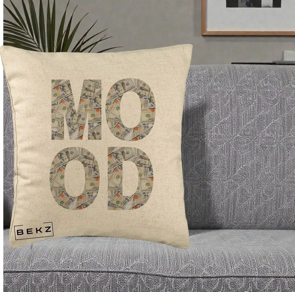 Perna Decorativa MOOD Money Grafic Urban, 40x40 cm, Bej, Husa Detasabila, Perna Inclusa, BEKZ®