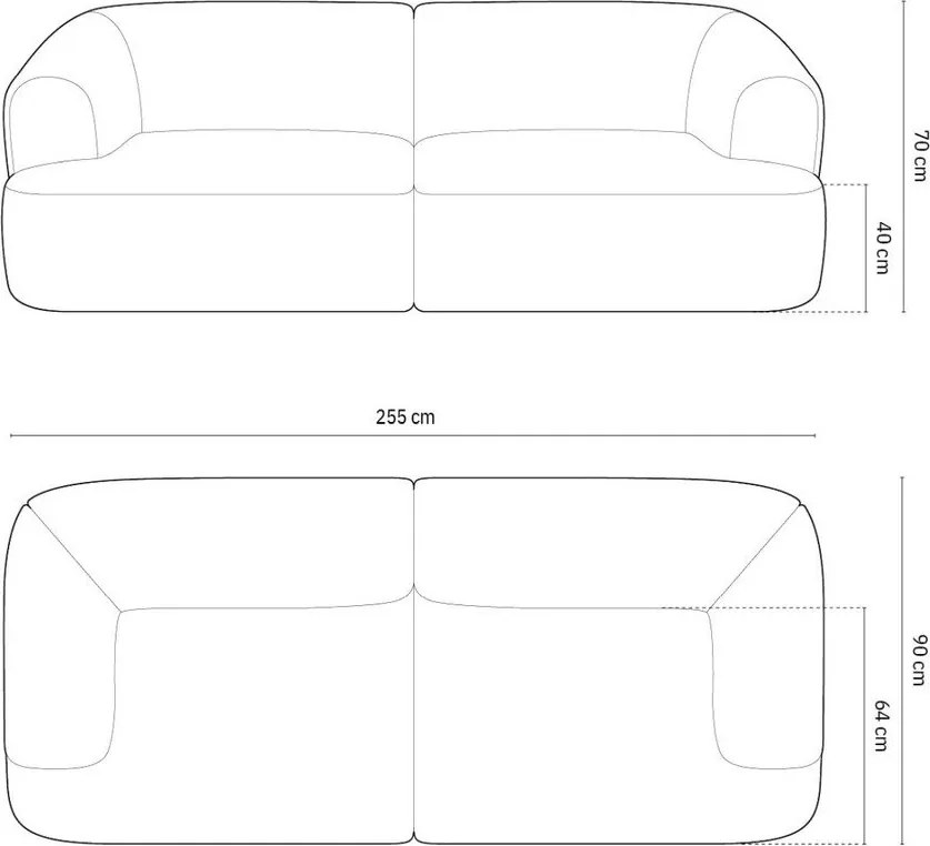 Canapea gri închis cu tapițerie din catifea reiată 255 cm Campi – Cosmopolitan Design