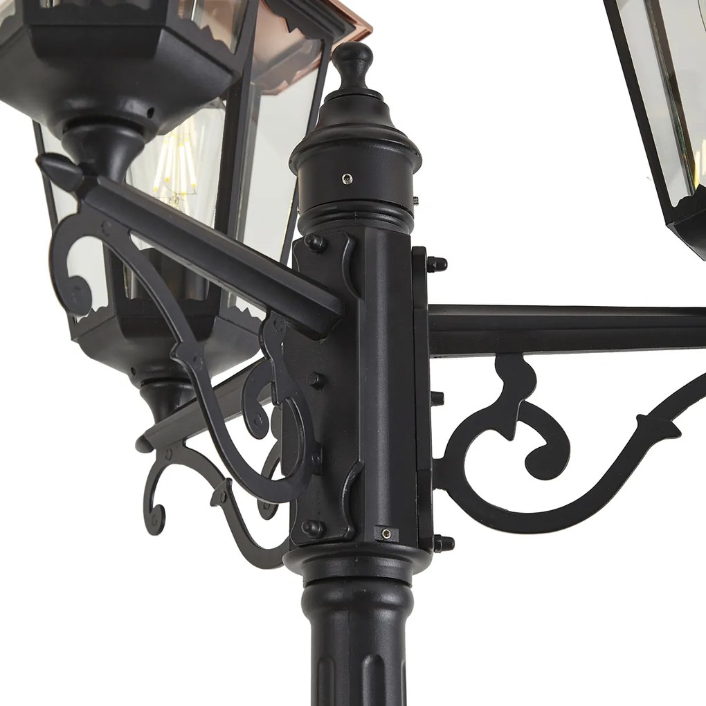 Felinar clasic de exterior negru cu cupru 220cm 3 lumini IP44 - Havana