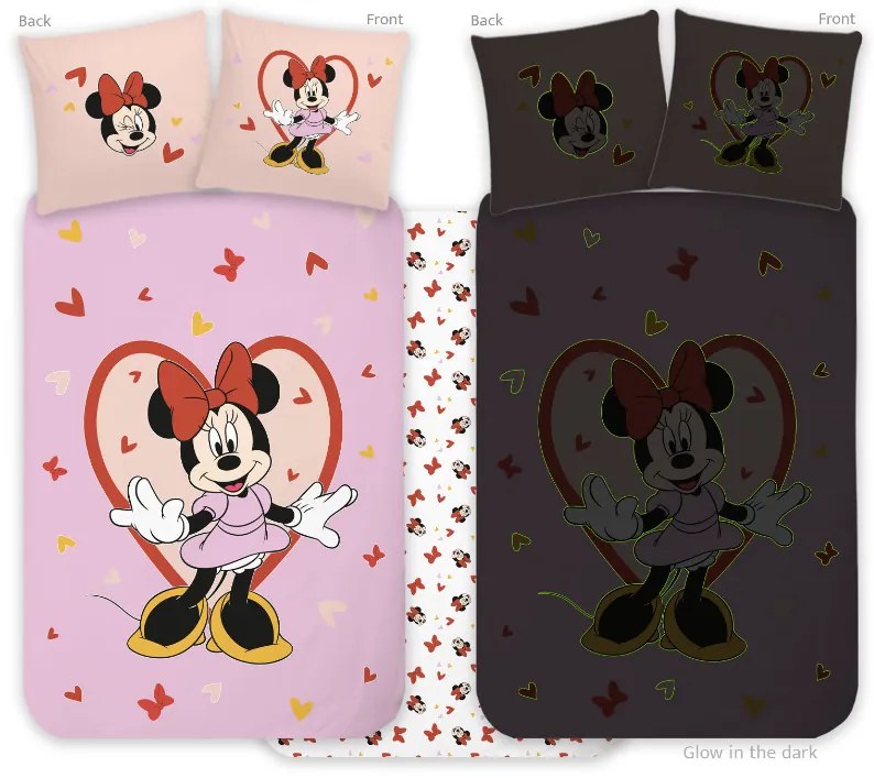 Disney Minnie Heart lenjerie de pat pentru copii care luminează în întuneric 100x135cm, 40x60cm