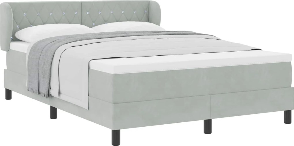 vidaXL Pat cu arcuri cu saltea Gri deschis 160 x 200 cm Catifea