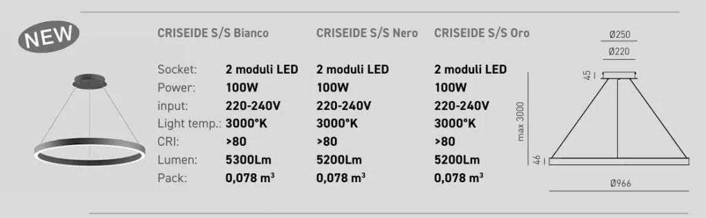 Lustra LED circulara diametru 96,6cm CRISEIDE, alb, negru sau auriu