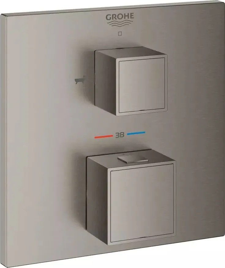 Baterie cada - dus incastrata Grohtherm Cube 2 iesiri antracit periat Hard Graphite fara corp ingropat