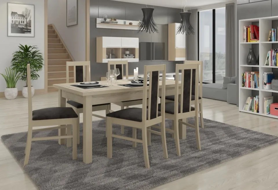 Set de masa extensibila si 6 scaune tapitate, RODOS 59, ADRK Furniture (Culoare: Sonoma)