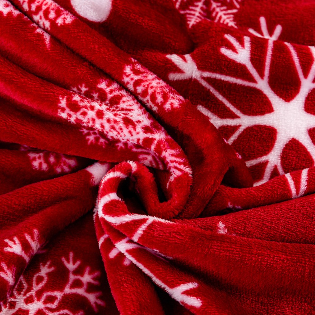 Patura Cocolino rosie de Craciun SNOWFALL Dimensiune: 200 x 220 cm