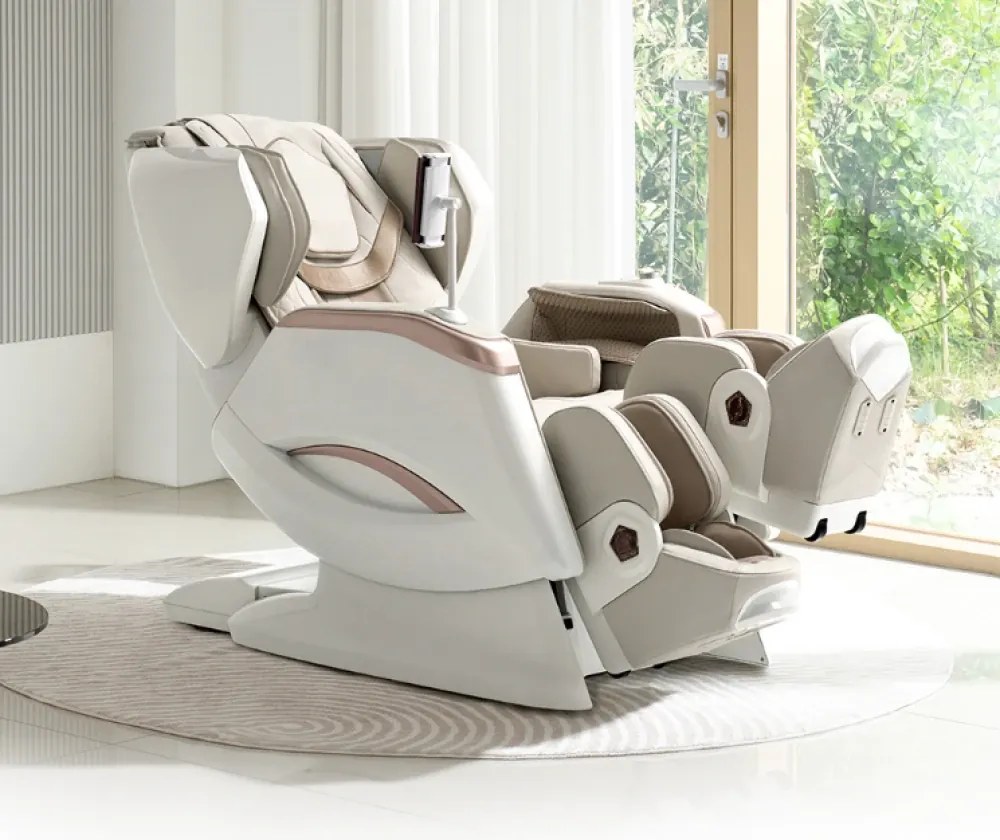 ROVO Luxury 4D - Fotoliu de Masaj Premium 4D, Design Space Walking, Brațe de Masaj Extensibile, Senzori Detectare Obstacole, Încălzire Spate și Gambe, Bluetooth, Bej