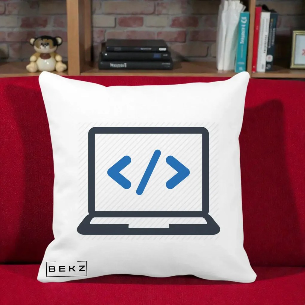 Perna Personalizata Laptop Cod HTML, 40x40 cm, Alba Mata, Husa Detasabila, Perna Inclusa, BEKZ®