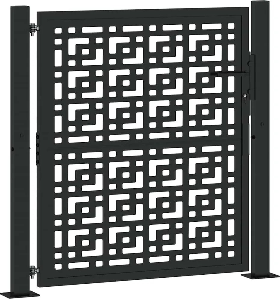 vidaXL Poartă de grădină neagră 100x100 cm, oțel, model cruce