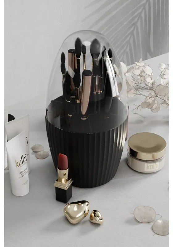 Organizator pentru ustensile machiaj Hermia 964FRM3316, 24x24x13 cm, Fara BPA, Plastic, Negru
