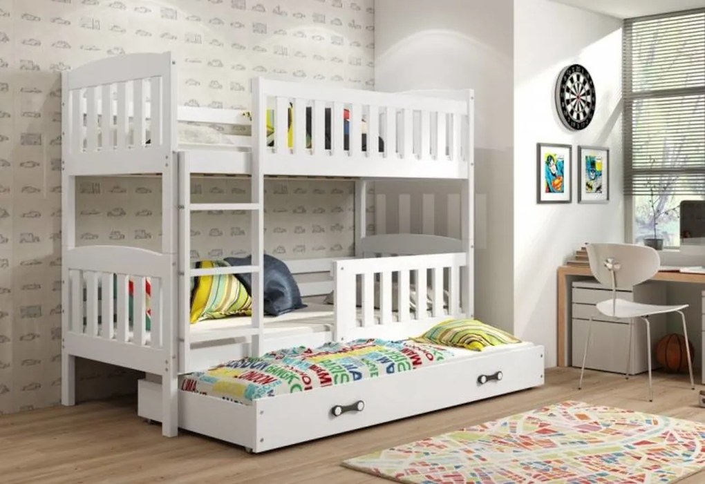Expedo Pat supraetajat FLORENT 3 + saltea + somieră GRATIS, 90x200, alb, grafit