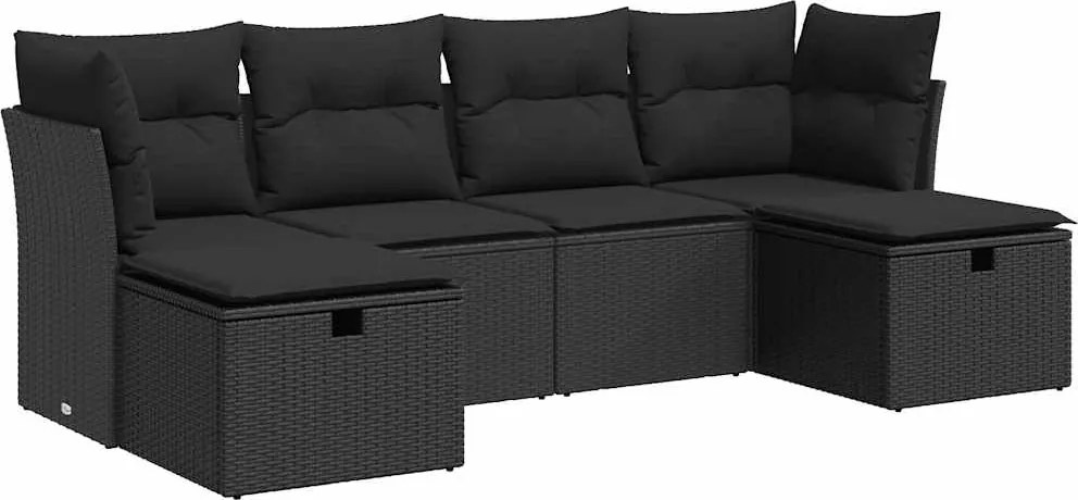 vidaXL Set mobilier de grădină cu perne, 6 piese, negru, poliratan