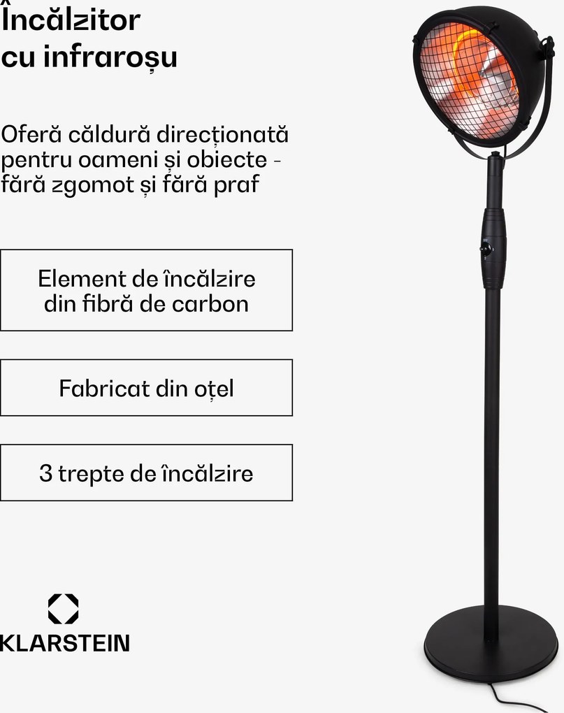 Blumfeldt Heatspot, încălzitor de terasă, 900/1200/2100 W, IR ComfortHeat, negru