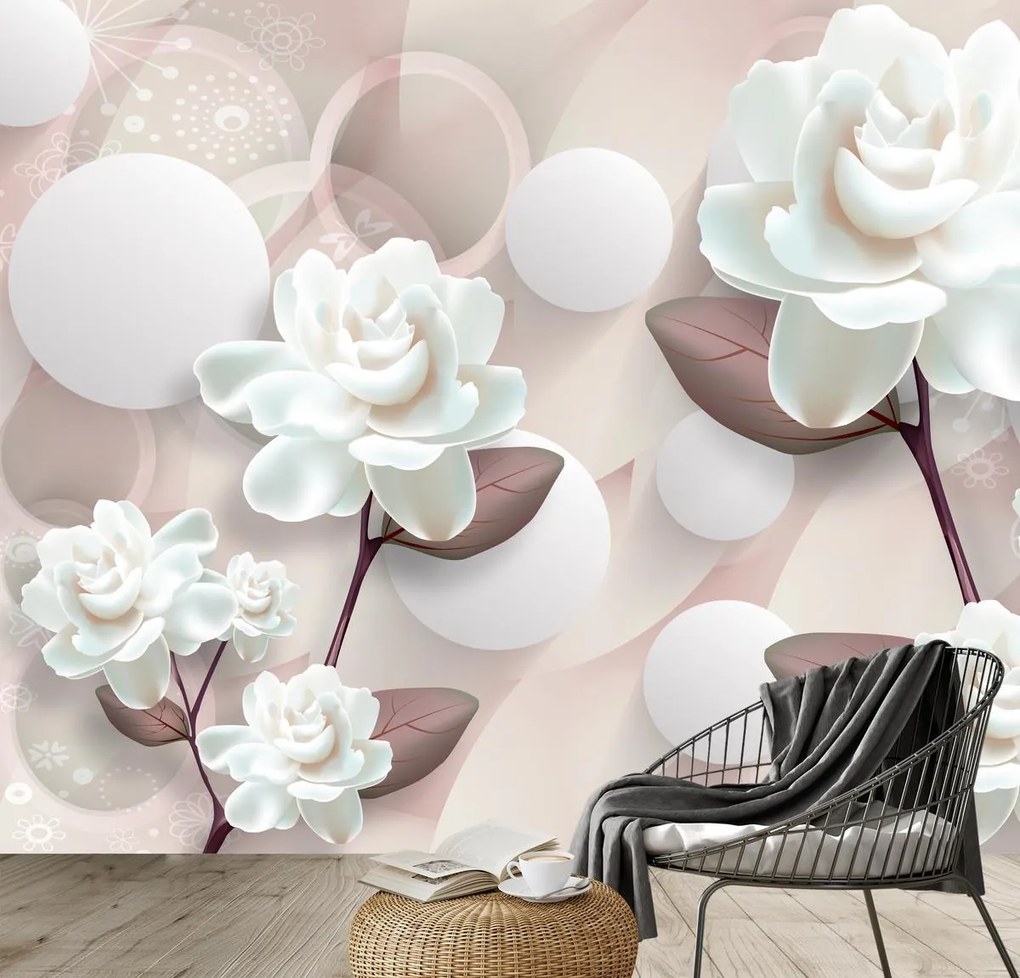Fototapet - Flori albe 3D (147x102 cm)