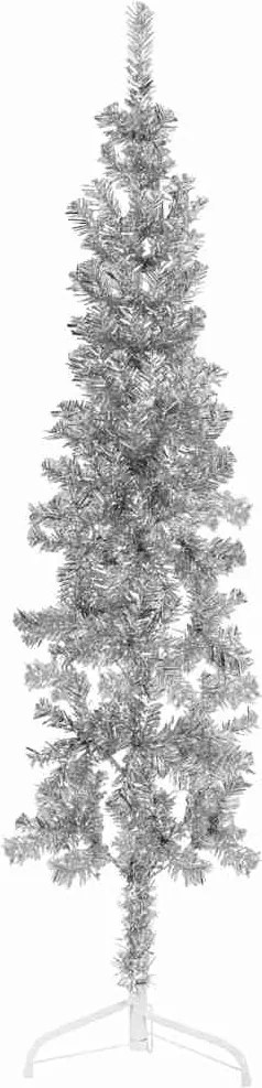 vidaXL Jumătate brad de Crăciun subțire cu suport, argintiu, 150 cm