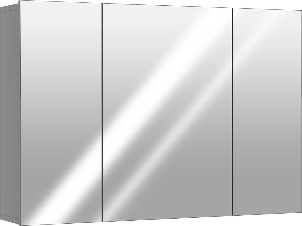 kleankin Dulap de baie suspendat cu 3 uși oglindă și polițe reglabile din MDF Gri dim. 90L x 15l x 60H cm | Aosom Romania