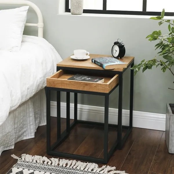 Set de 2 măsuțe laterale ELDUR maro/negru