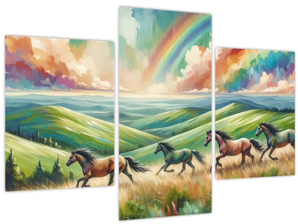 Tablou – Cai galopând prin peisaj (90x60 cm)