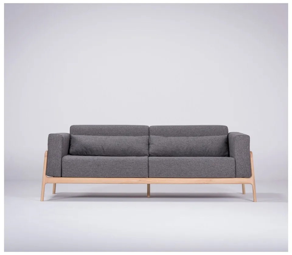 Canapea cu structură din lemn de stejar Gazzda Fawn, 210 cm, gri închis