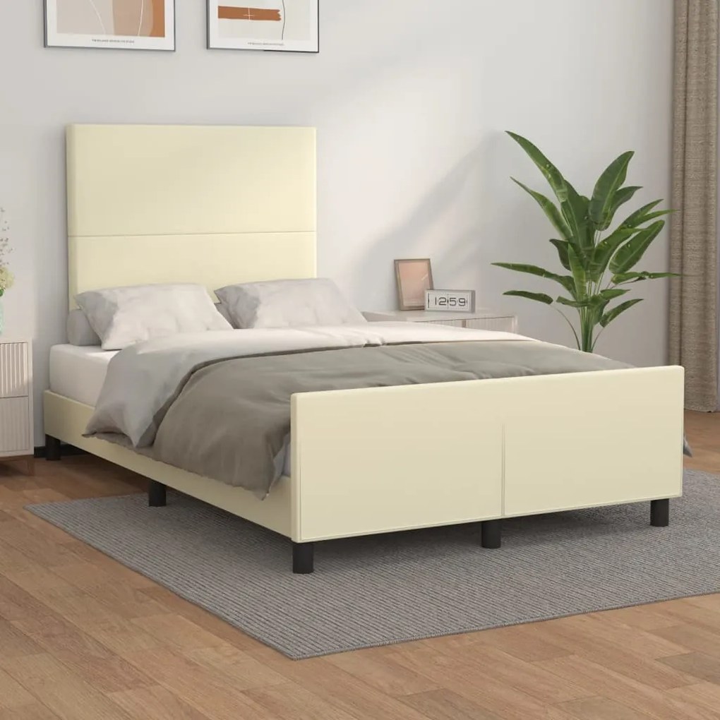 3125441 vidaXL Cadru de pat cu tăblie, crem, 120x200 cm, piele ecologică