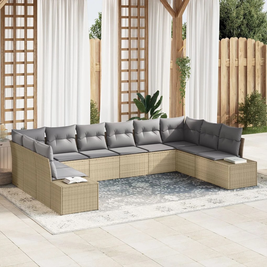 vidaXL Set de canapele pentru grădină cu pernă 10 pcs Bej Rattan poli