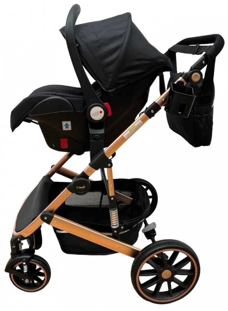 Carucior 3 in 1 cu scoica auto, transformabil, reversibil, cu roti cauciuc, 0-36 luni - CPC-37-negru