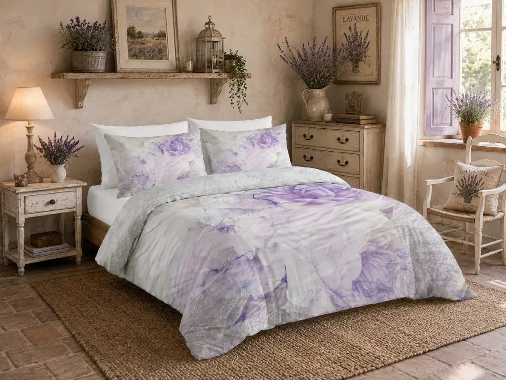 Lenjerie de pat din satin de bumbac KATRIN WHITE mov Dimensiune lenjerie de pat: 2 ks 60 x 70 cm | 240 x 200 cm