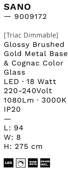 Lustra moderna cu 5 pendule LED, Metal, Sticla, Cognac, SANO
