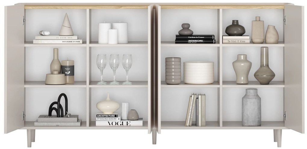 Comodă cu patru uși pe picioare Elivo 200 cm - cașmir / stejar uleiat