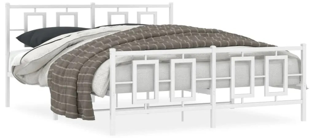 374310 vidaXL Cadru de pat metalic cu tăblie, alb, 150x200 cm