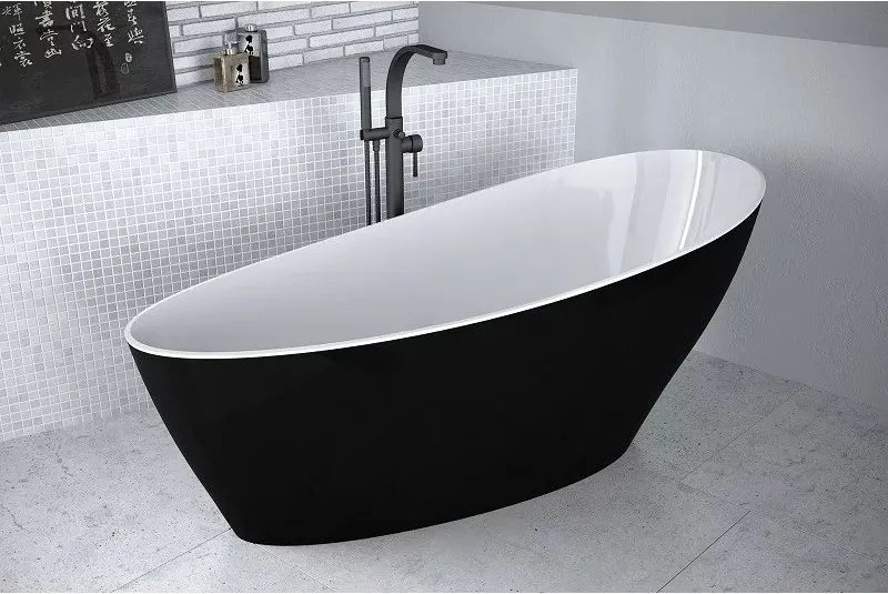 Cada freestanding Besco Keya alb-negru 165x75 cm