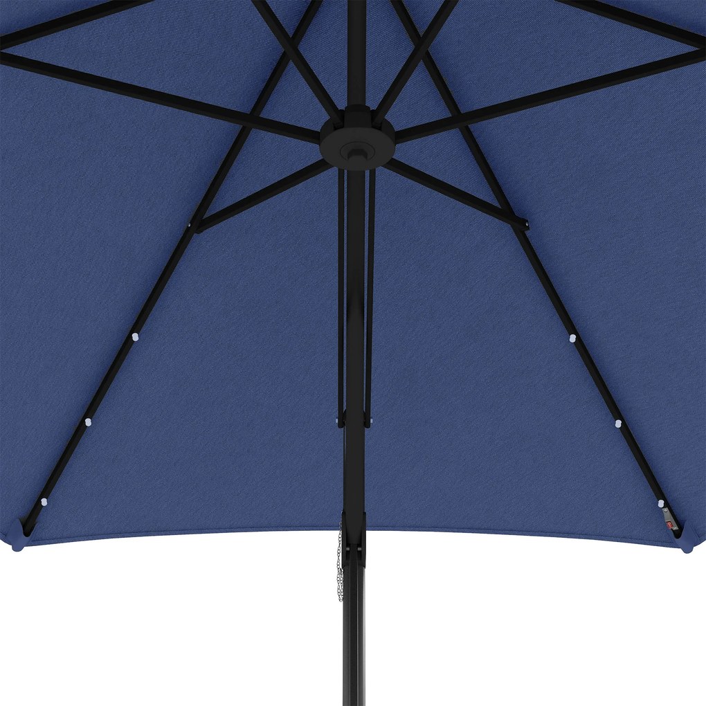 Outsunny Umbrelă de grădină, Umbrelă cu braț, LED-uri, Modul solar, rezistent la intemperii, inclusiv husă de protecție, Ø290 x 260 cm, Albastru închis | Aosom Romania