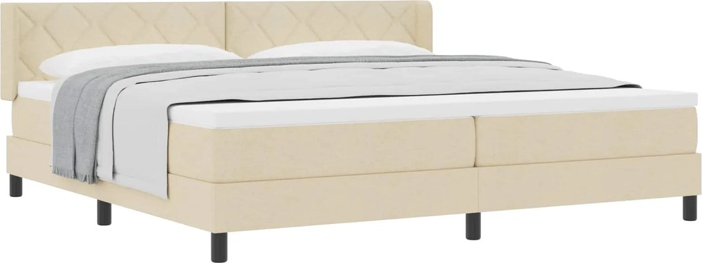 vidaXL Pat cu arcuri cu saltea cu headboard Crem 200 x 200 cm țesătură