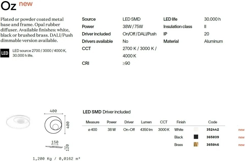 Plafoniera LED design circular OZ PL D040 ON-OFF BIANCO 3000K