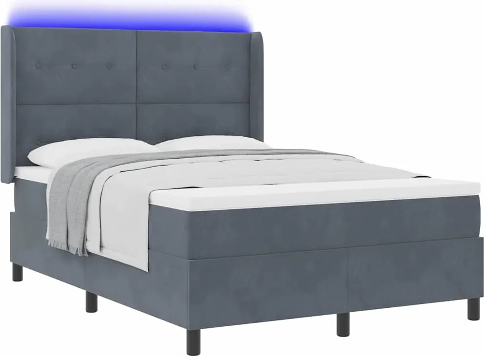 vidaXL Pat cu arcuri cu headboard Gri închis 140 x 190 cm Catifea