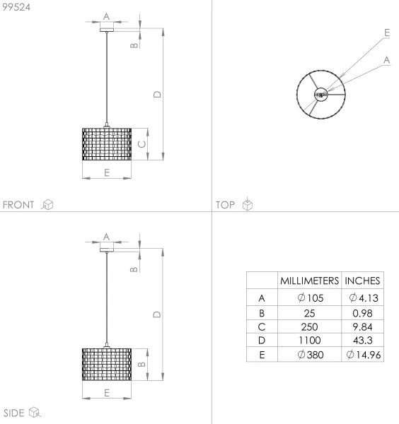 Lustră pe cablu MARASALES 1xE27/40W/230V d. 38 cm Eglo 99524
