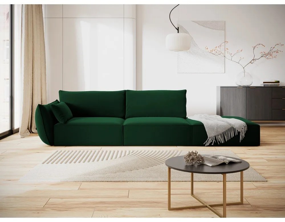 Canapea verde-închis cu tapițerie din catifea, cu colț pe partea stângă 264 cm Vanda – Mazzini Sofas